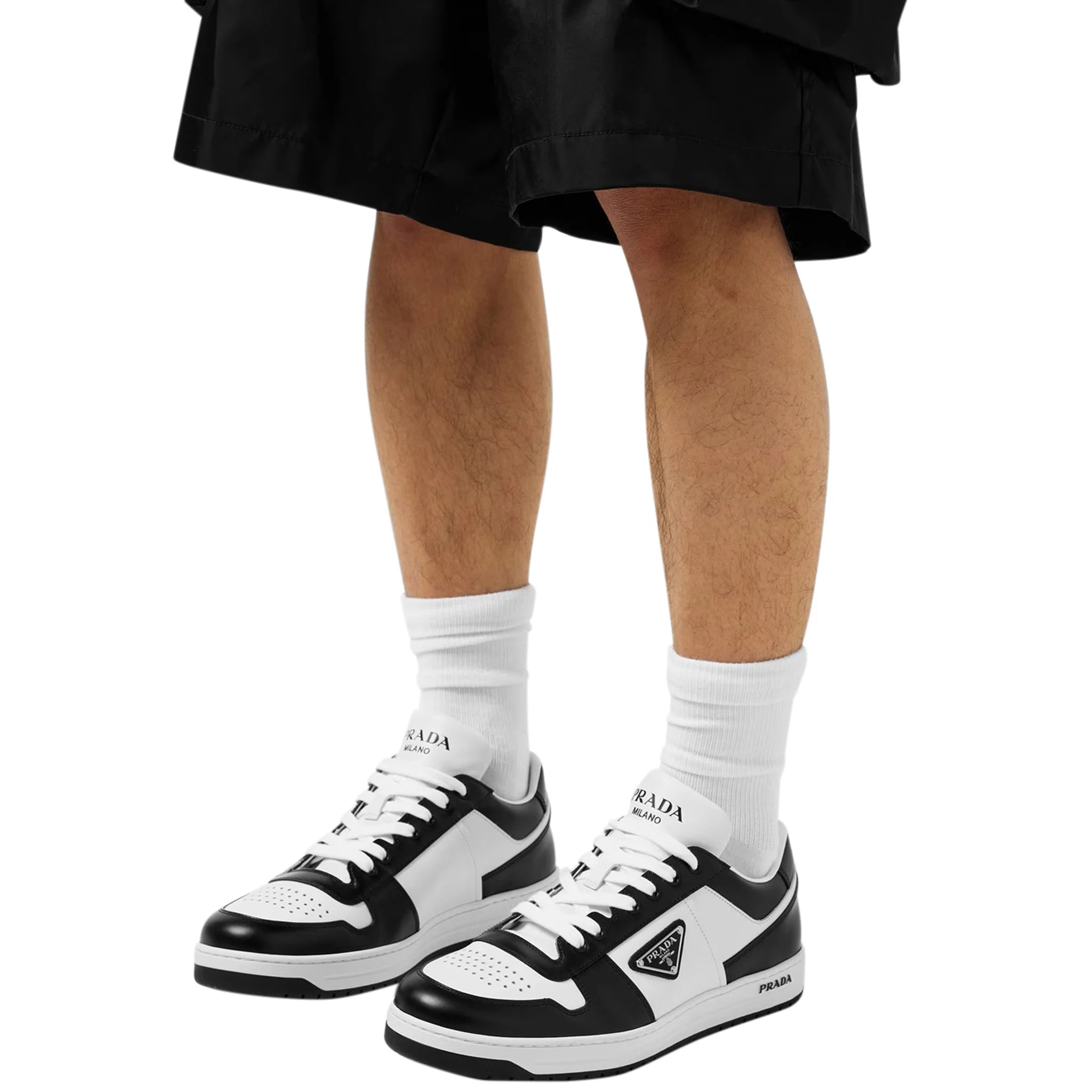 Image of Prada Downtown Leather Low Top White Black Sneaker